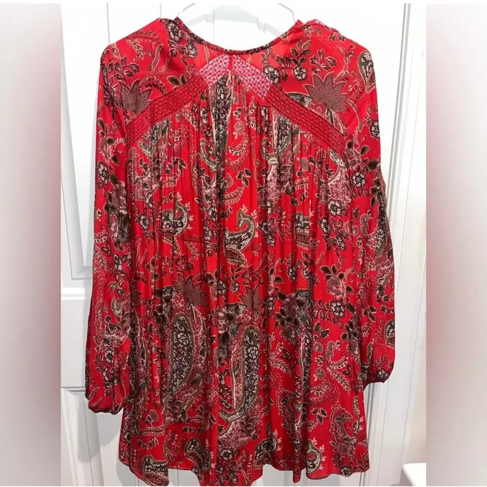 Free People Rain or Shine Paisley Mini Dress Red Poppy Size XS